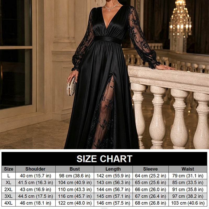 🌸 Women’s Elegant V Neck Lace Patchwork Maxi Dress – Elegant Feminine Style With Romantic Lace Details
