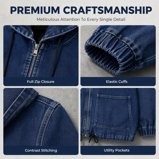 💙 Women's Casual Zip-Up Hooded Denim Jacket – Relaxed Fit & Adjustable Waist ✨