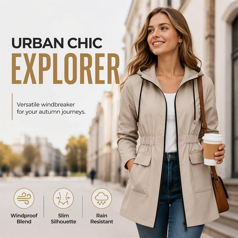 🧥New Arrivals - Women's Hooded Waterproof Jacket with High-Density Blend – Wind-Shield Fabric & Sculpted Silhouette for All-Weather Wear