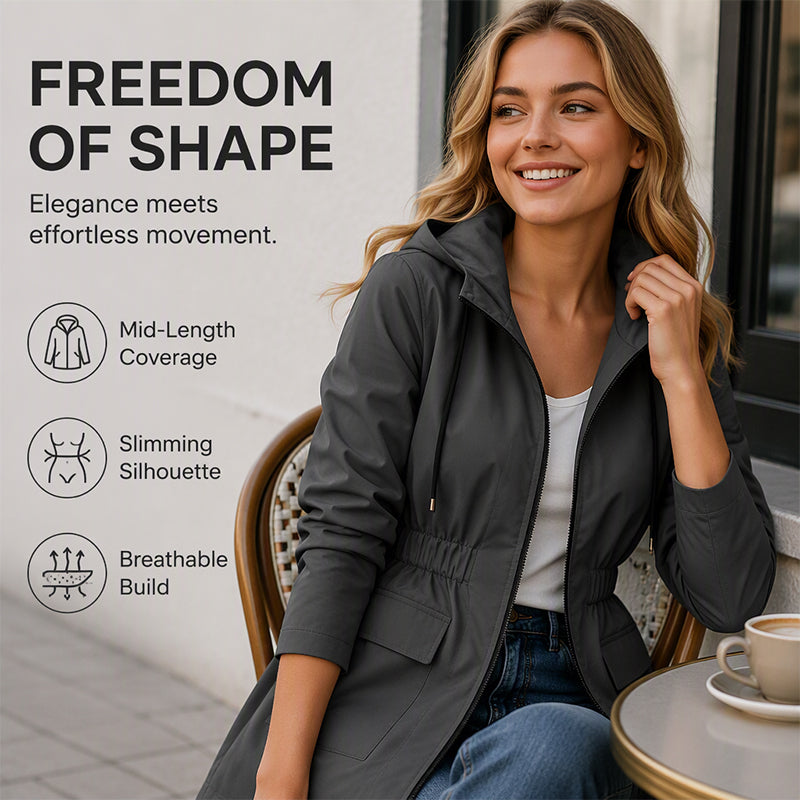 🧥New Arrivals - Women's Hooded Waterproof Jacket with High-Density Blend – Wind-Shield Fabric & Sculpted Silhouette for All-Weather Wear