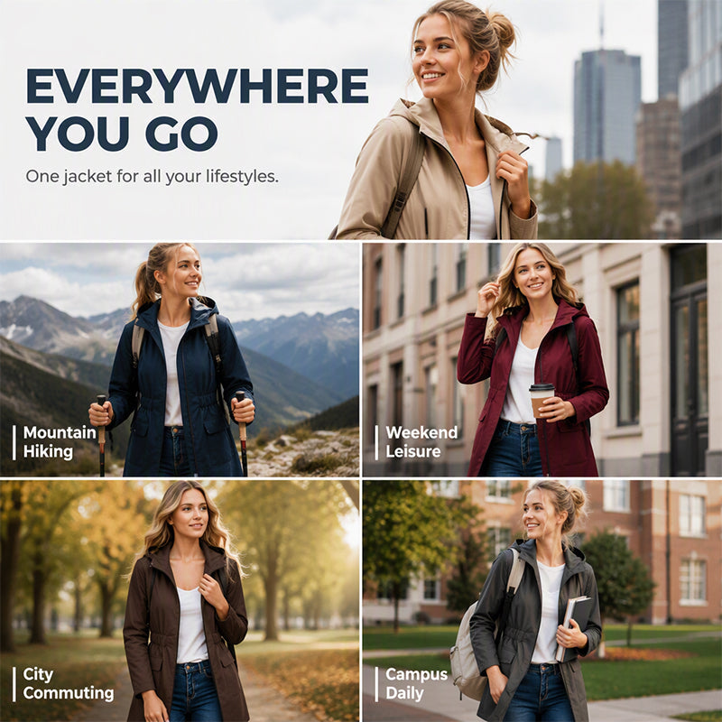 🧥New Arrivals - Women's Hooded Waterproof Jacket with High-Density Blend – Wind-Shield Fabric & Sculpted Silhouette for All-Weather Wear