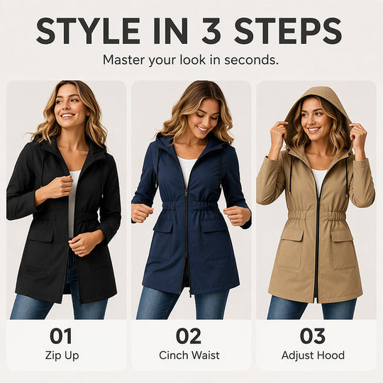 🧥New Arrivals - Women's Hooded Waterproof Jacket with High-Density Blend – Wind-Shield Fabric & Sculpted Silhouette for All-Weather Wear