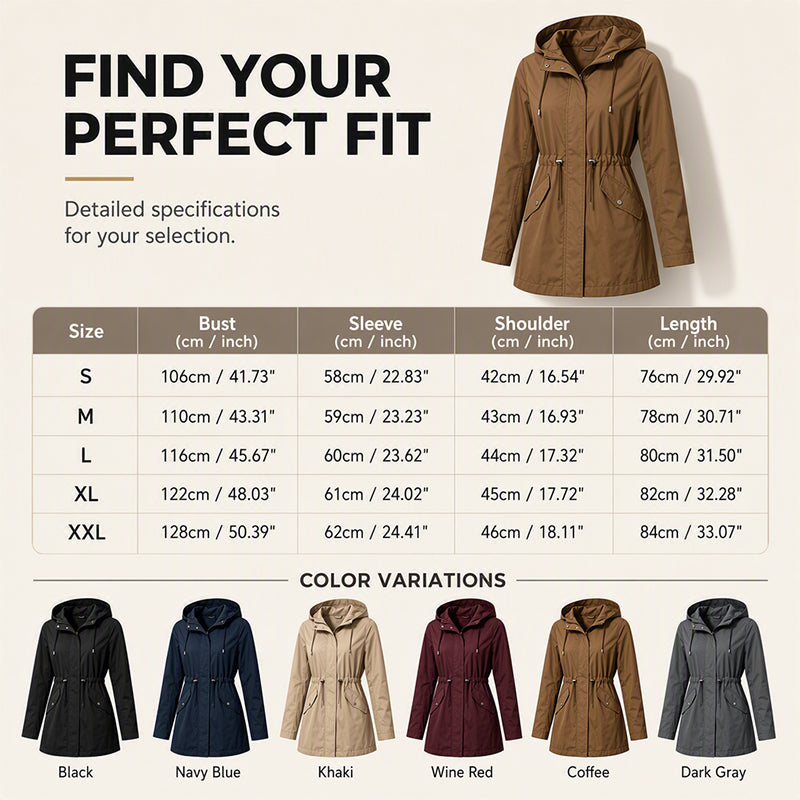🧥New Arrivals - Women's Hooded Waterproof Jacket with High-Density Blend – Wind-Shield Fabric & Sculpted Silhouette for All-Weather Wear
