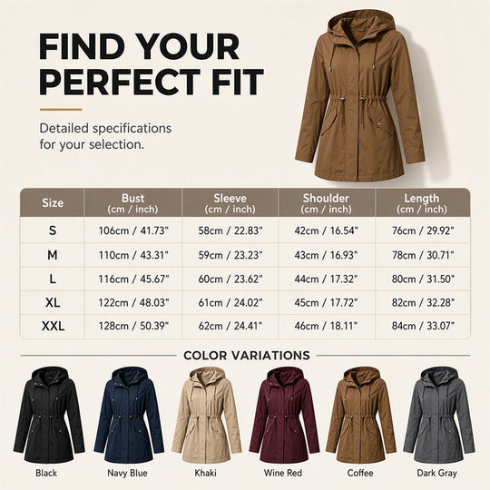 🧥New Arrivals - Women's Hooded Waterproof Jacket with High-Density Blend – Wind-Shield Fabric & Sculpted Silhouette for All-Weather Wear