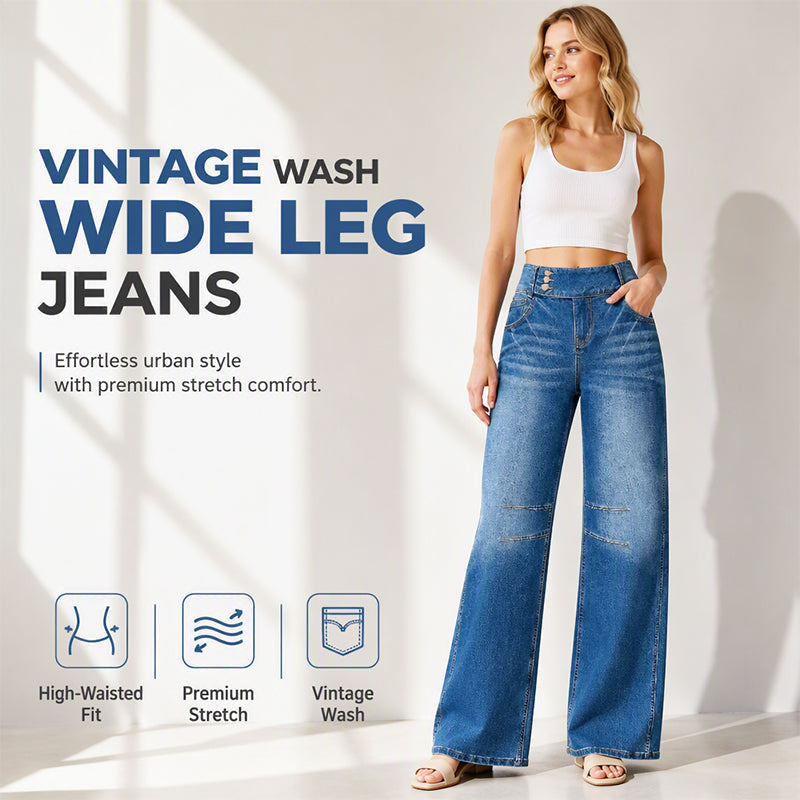 ☀️👖Seasonal Style - Wide-Leg Stretch Jeans – Flattering High-Waist Silhouette & Versatile Pairing for Any Look
