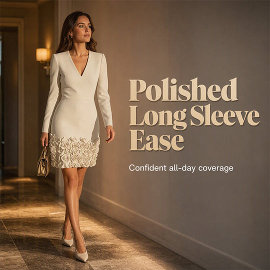 Women's Elegant V-Neck Long Sleeve Dress | 3D Rose-Hem Mini Dress