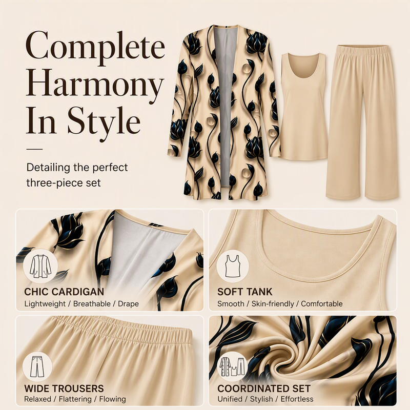 🌸  Women’s Elegant Printed 3-Piece Set – Effortless Style, Perfectly Coordinated