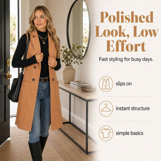 ✨Women's Chic Sleeveless Open Front Longline Jacket – Effortless Layering & Elegant Autumn Style