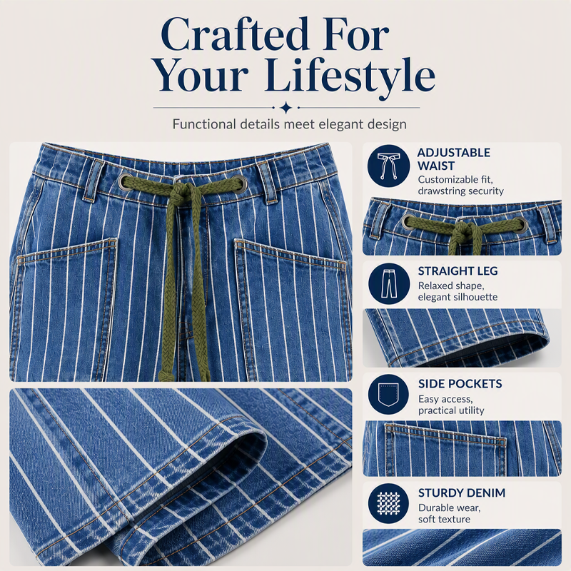 Women's Vertical Striped Stretchy Denim Pants