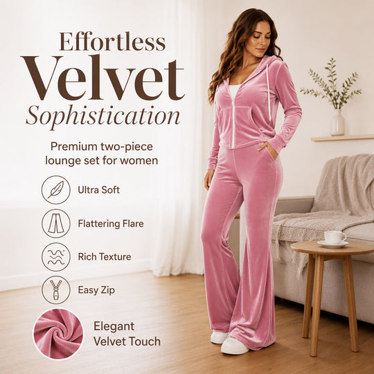 ✨ Women's Velvet Zip-Up Hoodie & Flared Pants Set – Luxe Comfort Meets Effortless Style