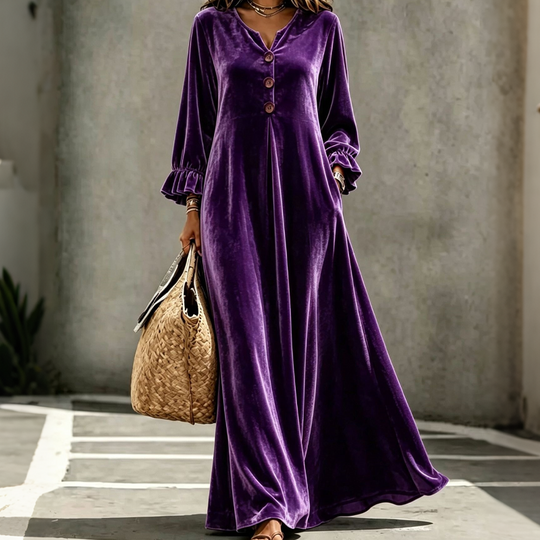 ⌛Limited-Time Offer-Women's Elegant Velvet Maxi Dress with Ruffle Sleeve