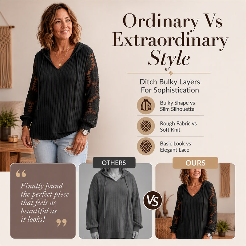 🔥LAST DAY SALE 🌿Women's Chic Lace Sleeve Hooded Sweater
