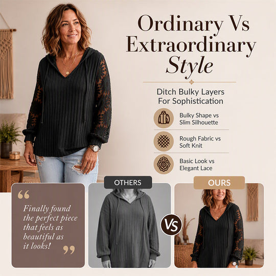 🔥LAST DAY SALE 🌿Women's Chic Lace Sleeve Hooded Sweater