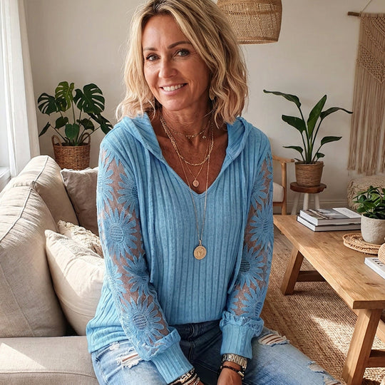 🔥LAST DAY SALE 🌿Women's Chic Lace Sleeve Hooded Sweater