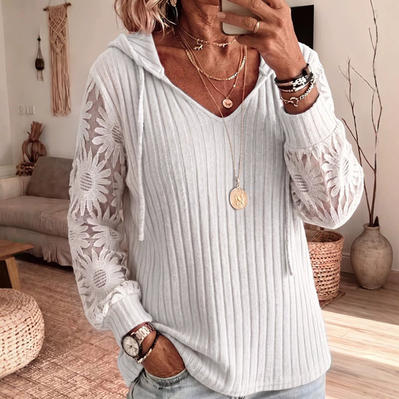 🔥LAST DAY SALE 🌿Women's Chic Lace Sleeve Hooded Sweater