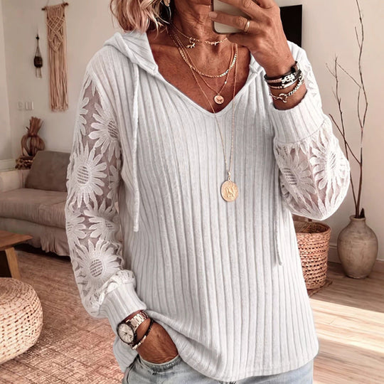 🔥LAST DAY SALE 🌿Women's Chic Lace Sleeve Hooded Sweater