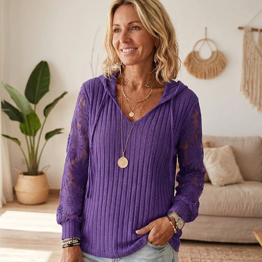🔥LAST DAY SALE 🌿Women's Chic Lace Sleeve Hooded Sweater