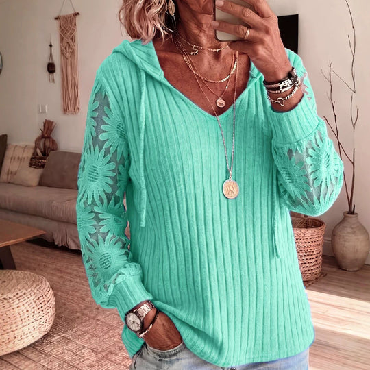 🔥LAST DAY SALE 🌿Women's Chic Lace Sleeve Hooded Sweater