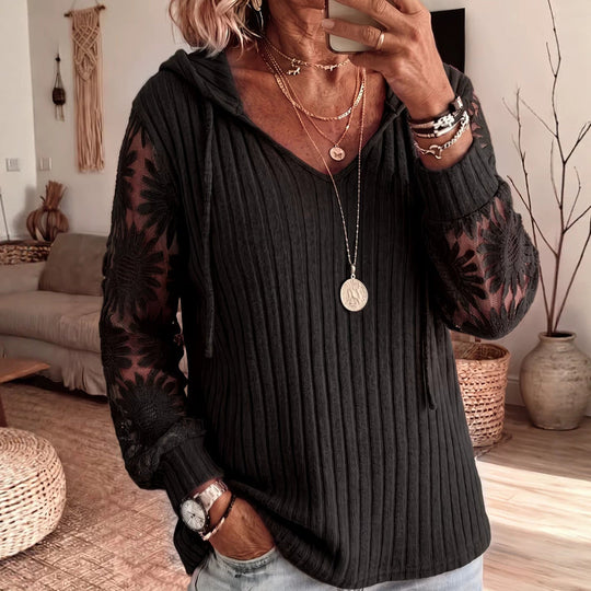 🔥LAST DAY SALE 🌿Women's Chic Lace Sleeve Hooded Sweater