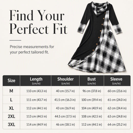 Women Plaid Patchwork Cowl Neck Maxi Dress
