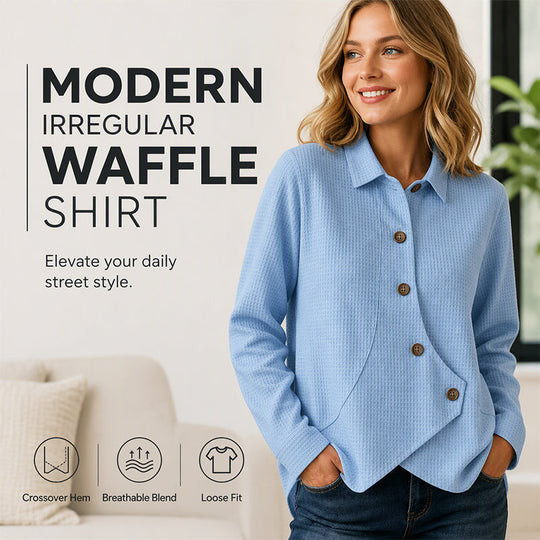 ✨ Easy Everyday Comfort | Women’s Waffle-Knit Irregular-Hem Button Top