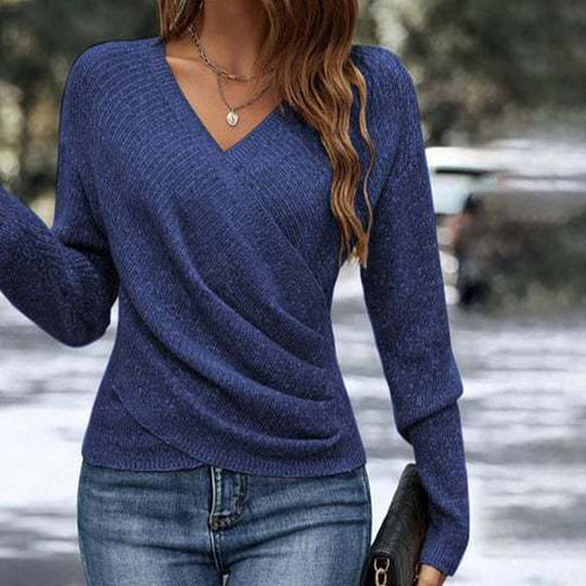 🌸👚New Arrivals - V-Neck Knit Top with Flattering Wrap Front