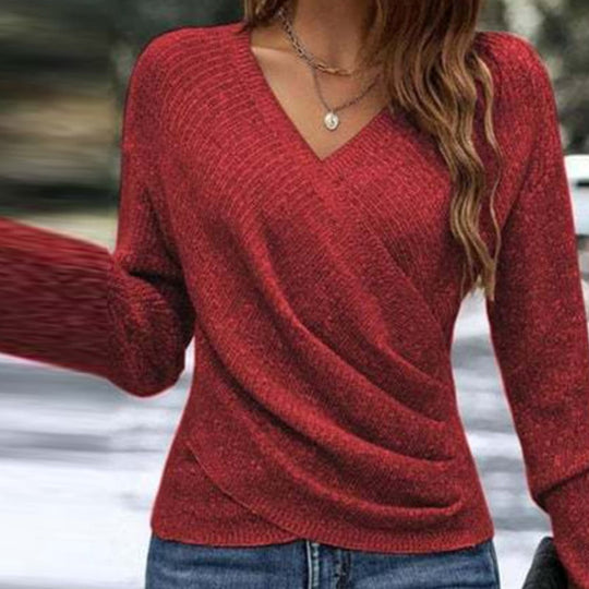 🌸👚New Arrivals - V-Neck Knit Top with Flattering Wrap Front