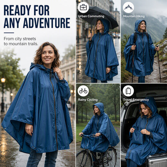 Unisex Waterproof Lightweight Hooded Rain Poncho