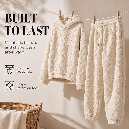 ☁️ Cozy Everyday Comfort | Women's Plush Textured Hoodie & Pants 2-Piece Set