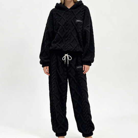 ☁️ Cozy Everyday Comfort | Women's Plush Textured Hoodie & Pants 2-Piece Set