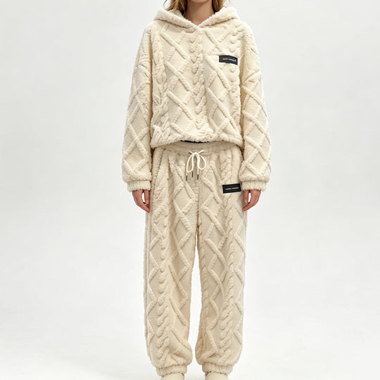 ☁️ Cozy Everyday Comfort | Women's Plush Textured Hoodie & Pants 2-Piece Set