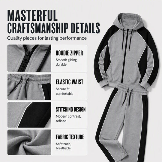 ✨ Easy Everyday Comfort | Men's Color-Block Zip-Up Hoodie & Sweatpants 2-Piece Set