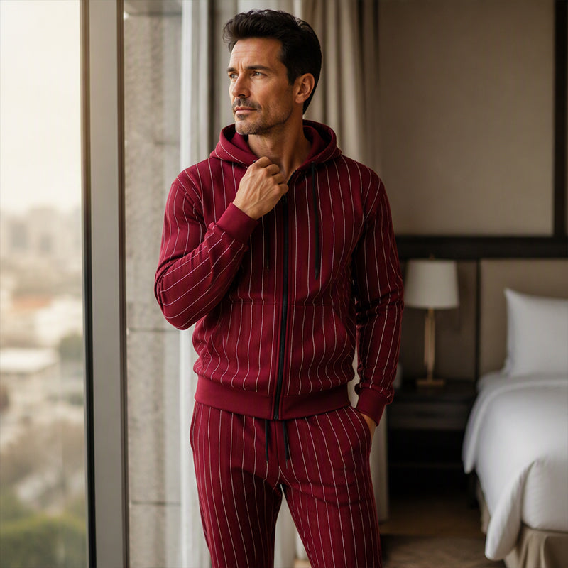 ✨ Easy Everyday Comfort | Men's Color-Block Zip-Up Hoodie & Sweatpants 2-Piece Set