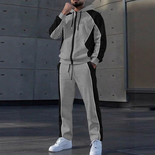 ✨ Easy Everyday Comfort | Men's Color-Block Zip-Up Hoodie & Sweatpants 2-Piece Set