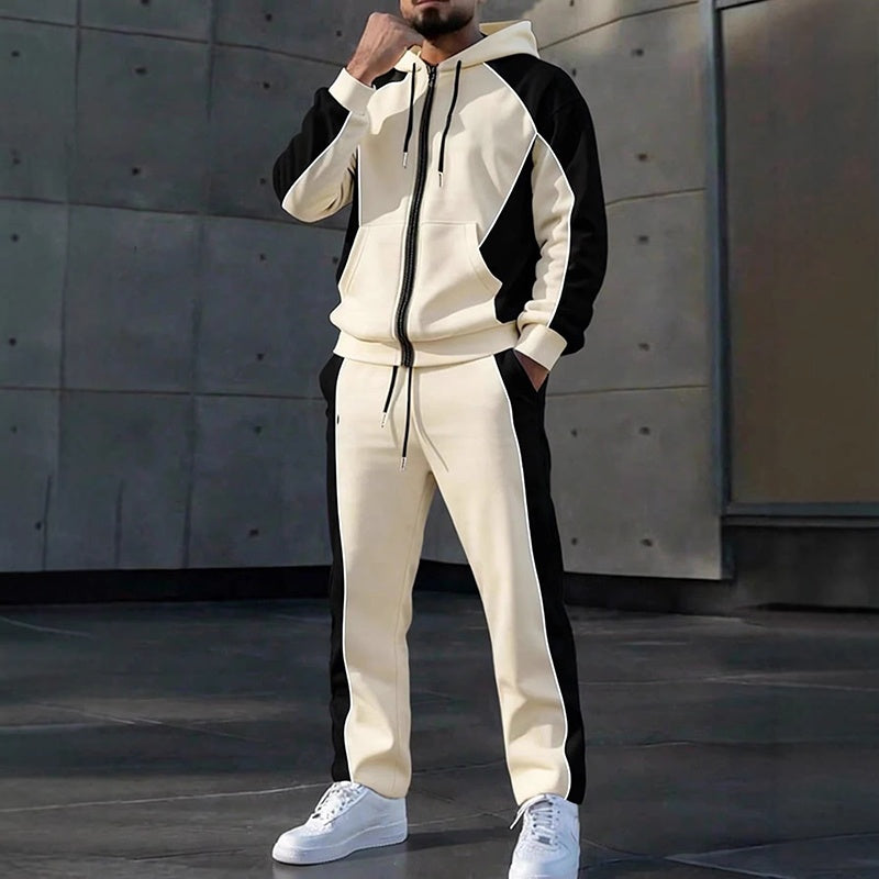 ✨ Easy Everyday Comfort | Men's Color-Block Zip-Up Hoodie & Sweatpants 2-Piece Set