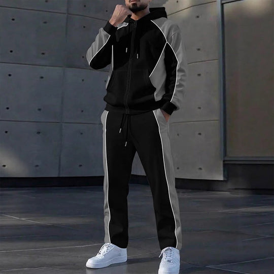 ✨ Easy Everyday Comfort | Men's Color-Block Zip-Up Hoodie & Sweatpants 2-Piece Set