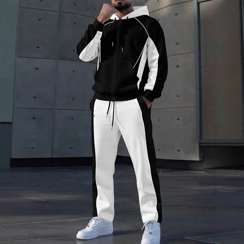 ✨ Easy Everyday Comfort | Men's Color-Block Zip-Up Hoodie & Sweatpants 2-Piece Set