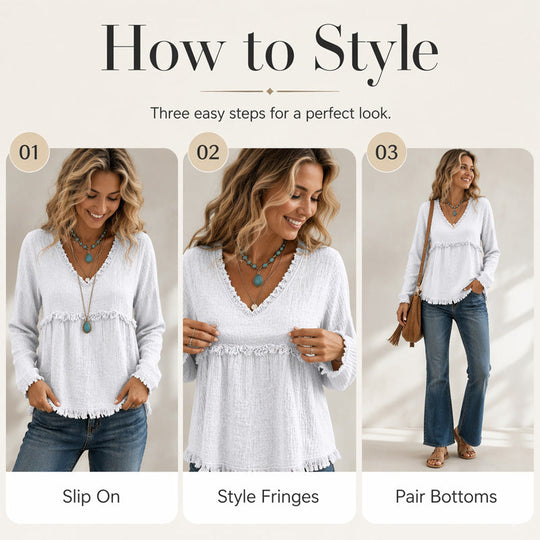 Bestseller🏆👚 Tassel V-Neck Blouse – Timeless Silhouette & All-Day Comfort for Every Look