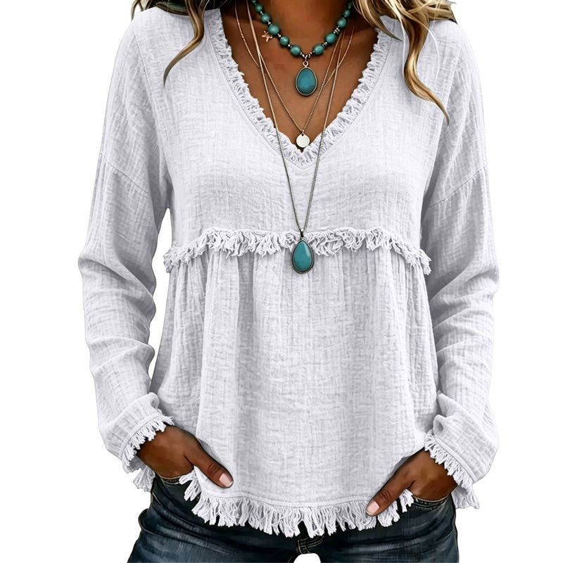 Bestseller🏆👚 Tassel V-Neck Blouse – Timeless Silhouette & All-Day Comfort for Every Look