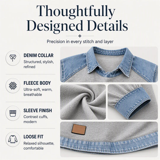 ✨ Easy Everyday Style | Women's Denim Patchwork Long-Sleeve Sweatshirt
