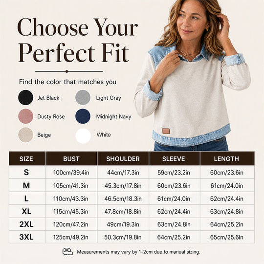 ✨ Easy Everyday Style | Women's Denim Patchwork Long-Sleeve Sweatshirt