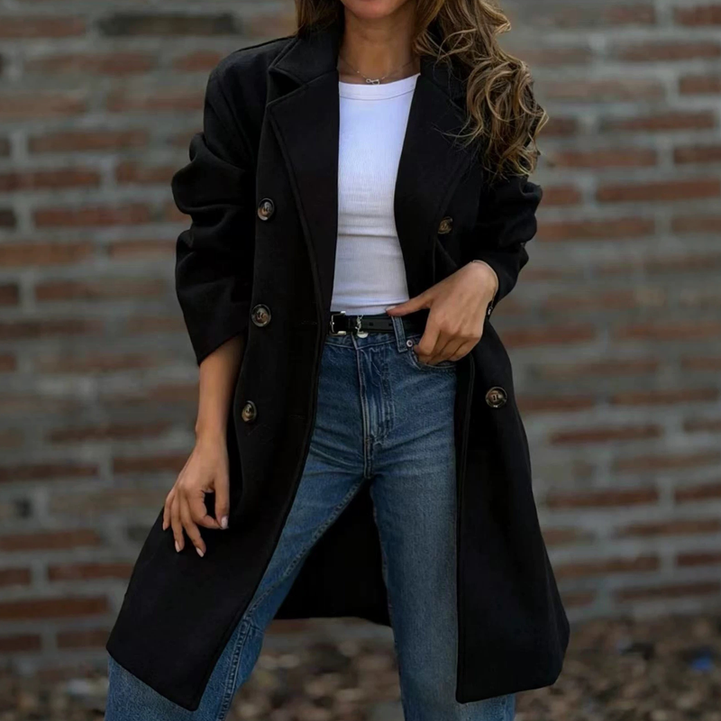 ✨ Timeless Warmth | Women's Double-Breasted Wool-Blend Coat
