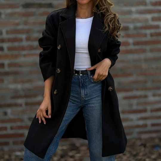✨ Timeless Warmth | Women's Double-Breasted Wool-Blend Coat