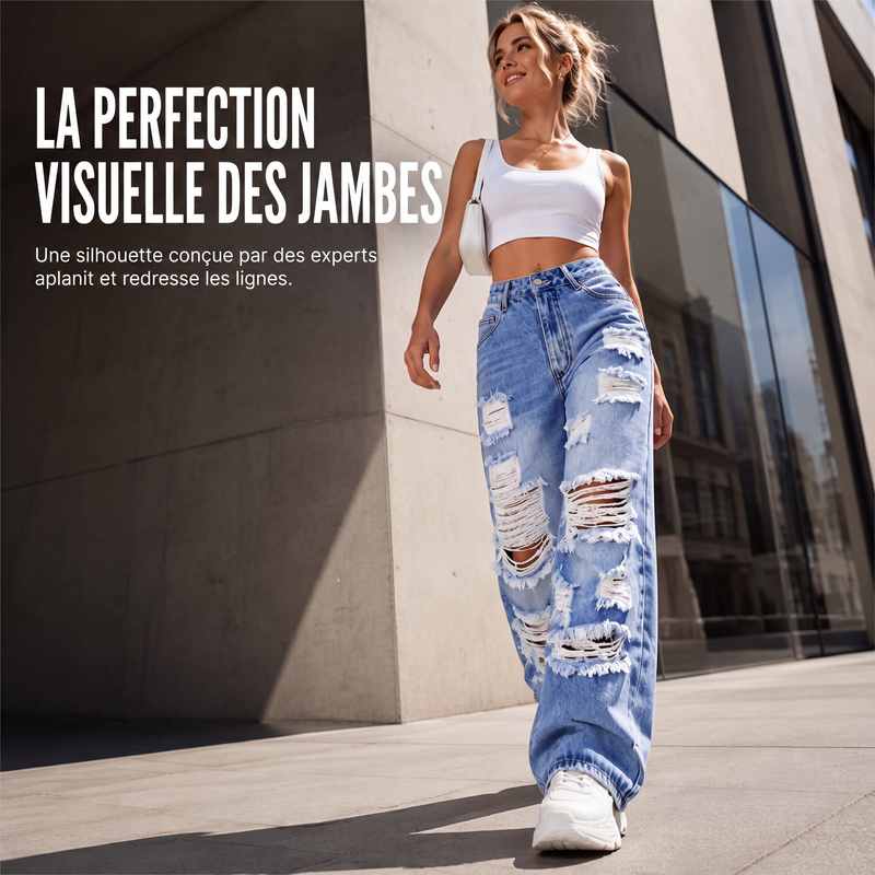 💙 Denim Audacieux | Jean Femme Large Déchiré à Taille Haute