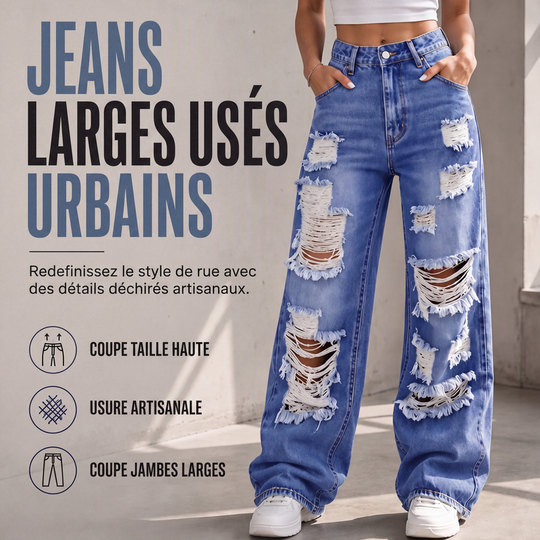 💙 Denim Audacieux | Jean Femme Large Déchiré à Taille Haute