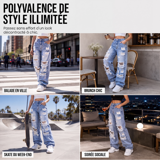 💙 Denim Audacieux | Jean Femme Large Déchiré à Taille Haute