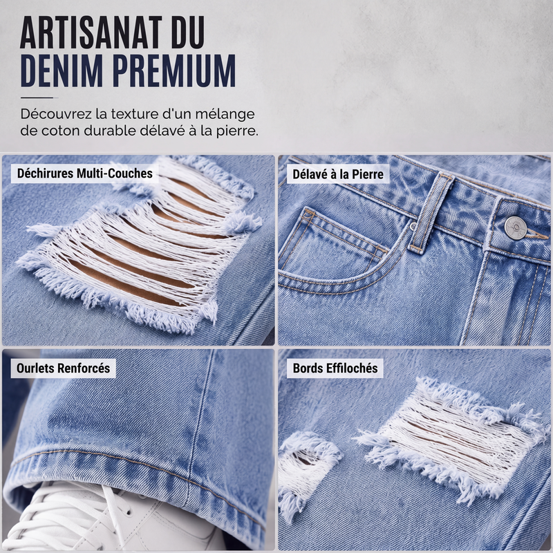💙 Denim Audacieux | Jean Femme Large Déchiré à Taille Haute