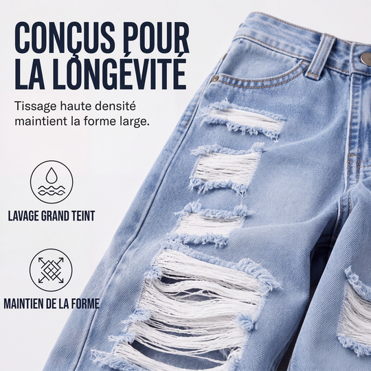 💙 Denim Audacieux | Jean Femme Large Déchiré à Taille Haute
