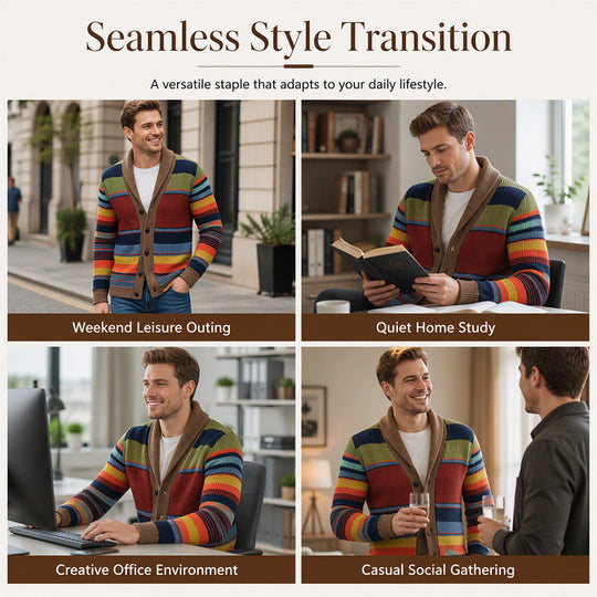 ❄️ Cold-Weather Comfort | Men's Striped Shawl-Collar Knit Cardigan