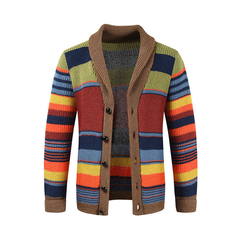 ❄️ Cold-Weather Comfort | Men's Striped Shawl-Collar Knit Cardigan